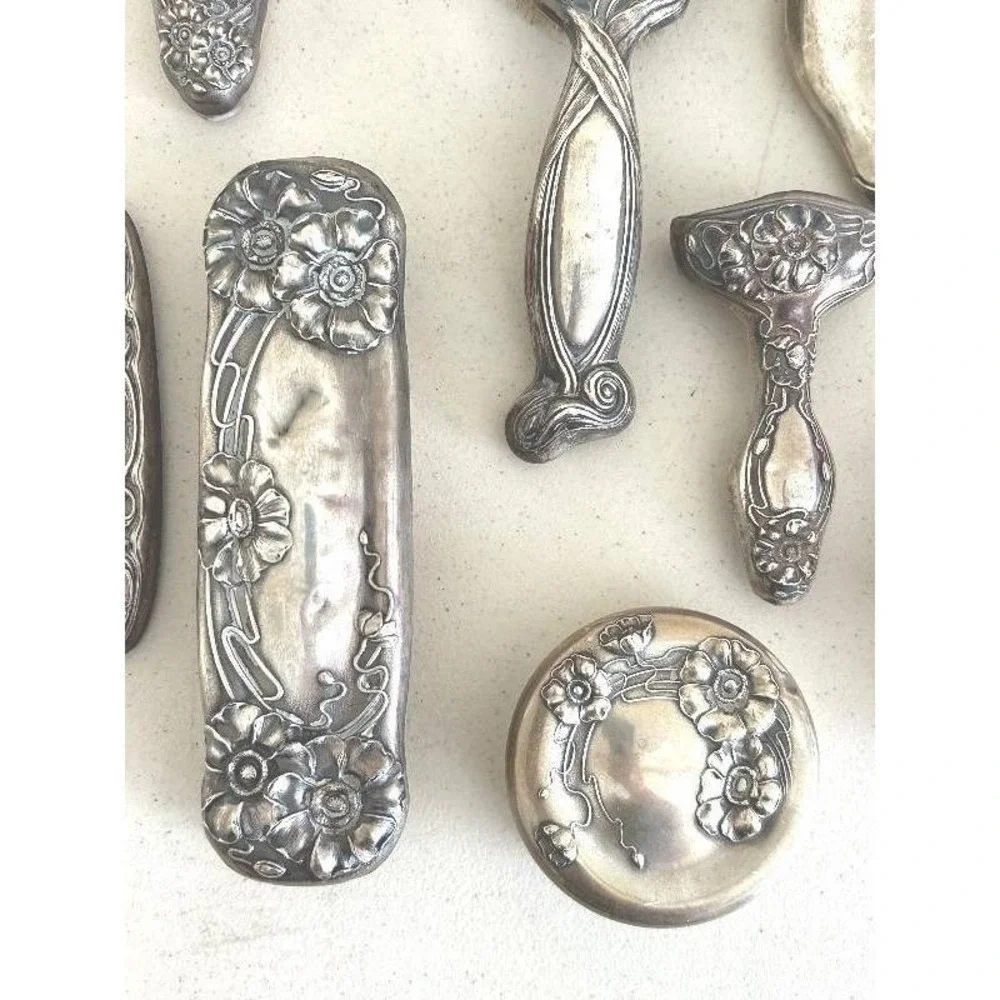 Victorian Repose  Sterling Silver‎  Large Vanity Set Brushes Jars Mirrors & More